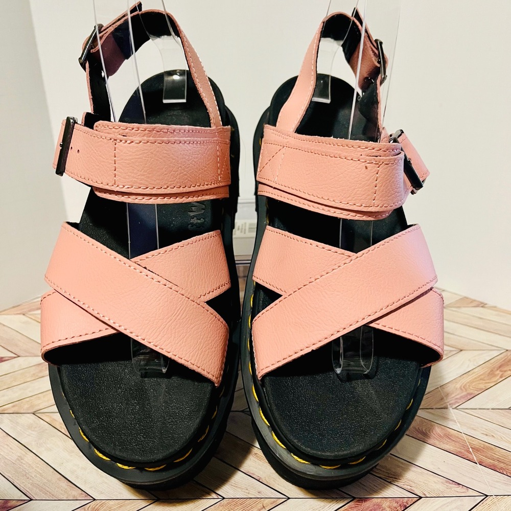 Dr Martens Voss II Athena Peach Beige Leather Women 7 Sandals Strap Platform - Picture 3 of 11